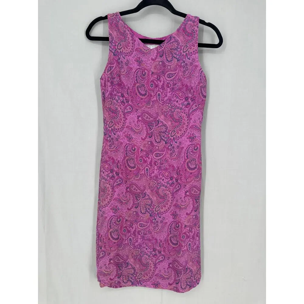 90s Vintage Dress Womens XS Purple Paisley Mini Silk Boho Cottage Bohemian